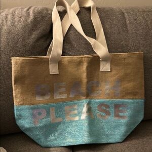Beach Please Tan and Blue Tote Bag